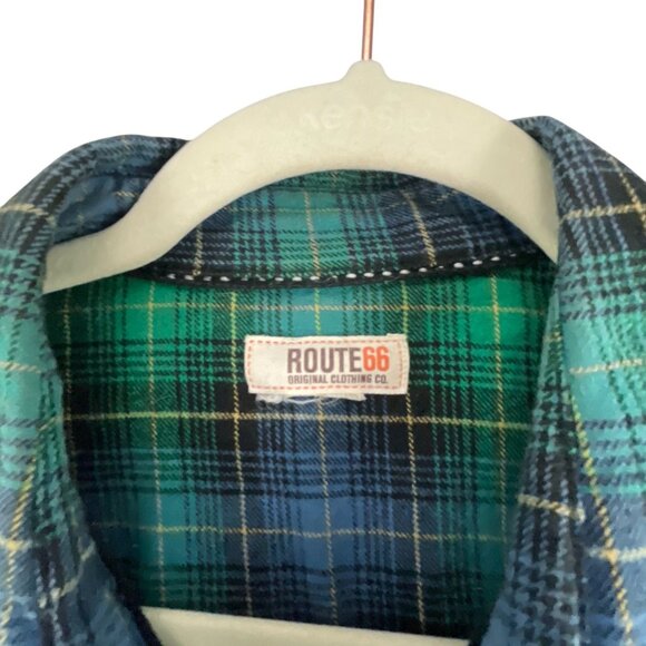 Route66 Mens Green & Blue Plaid Long Sleeve Cabin CoreButton-Up Shirt Casual Wes - Picture 2 of 11
